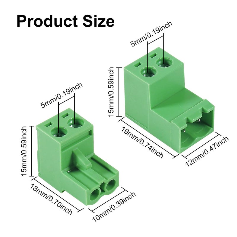 Meimom 10PCS 2 Pin 5.08mm Pitch Pluggable PCB Angle Screw Terminal Block Plug Connector Socket Panel Mount DIY with 10Pcs 2 Pin Phoenix Plug - Image 2